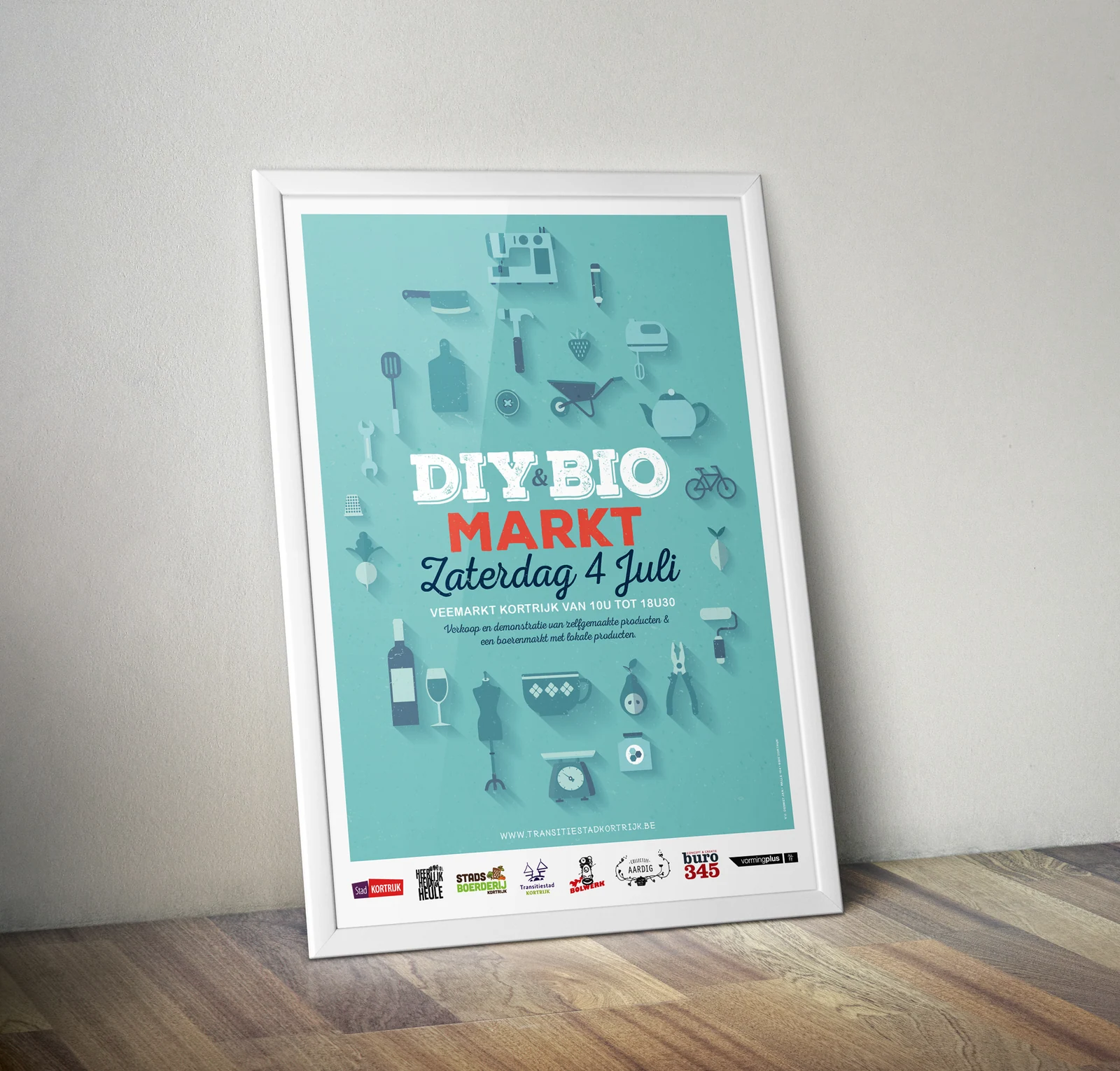 Affiche voor de DIY- en BIOmarkt van Transitiestad Kortrijk