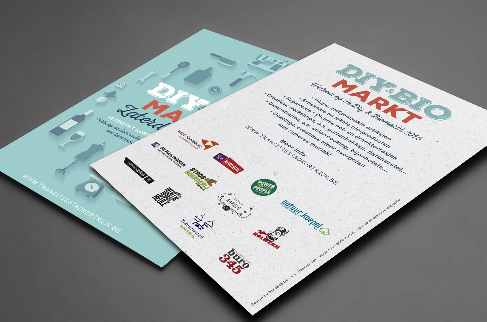 Flyer voor de DIY- en BIOmarkt van Transitiestad Kortrijk
