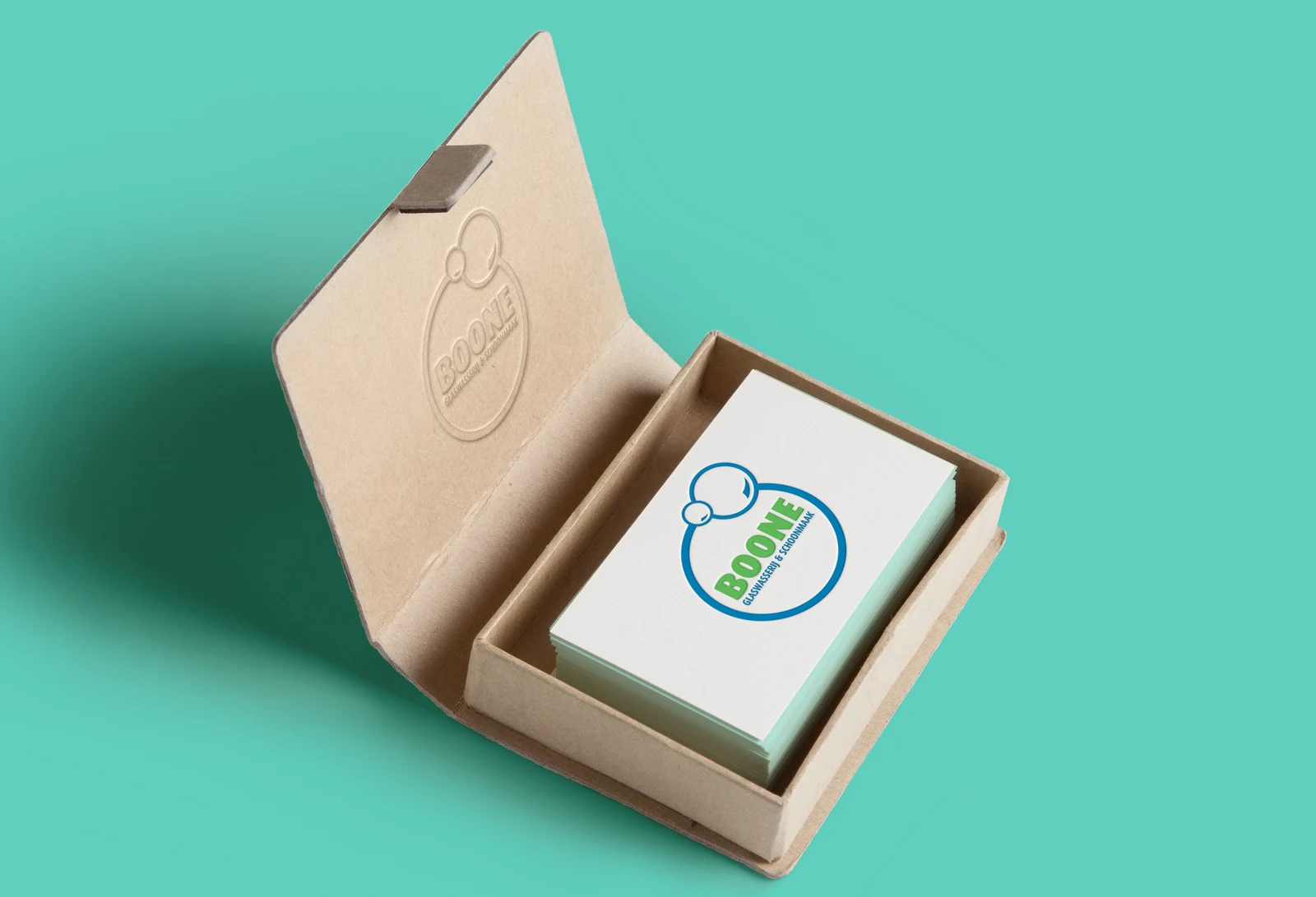 Logo en visitekaartje voor Glaswasserij & Schoonmaak Boone